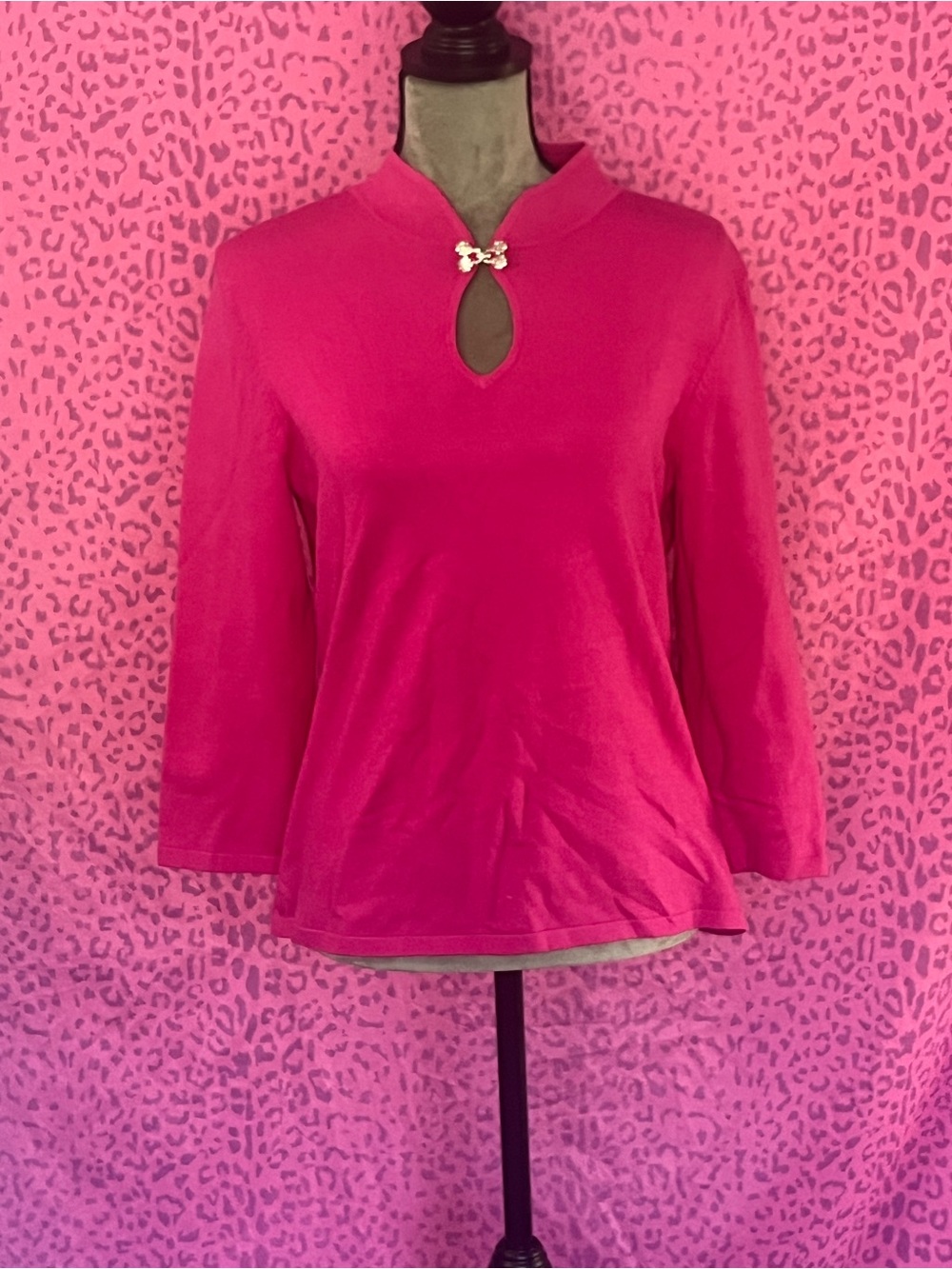 Pink Keyhole Sweater with Decorative Sparkly Bow